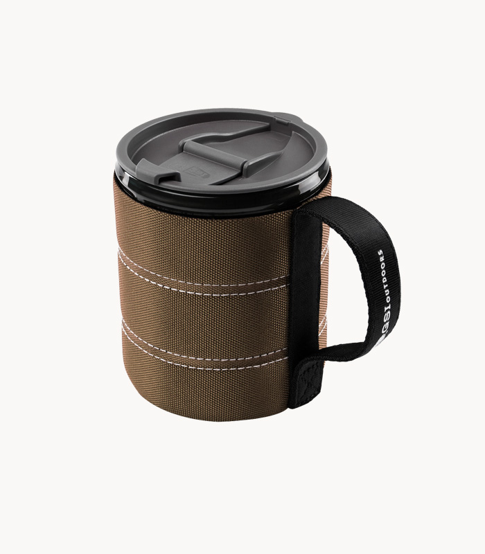Premium Insulated Travel Mug with Canvas Sleeve - Brown